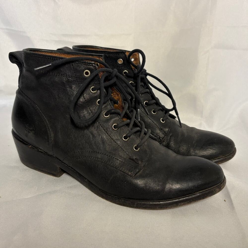 Frye Carson Lace Up Black Leather Boots Women's size 7.5